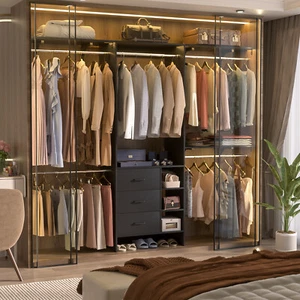 96inch Closet System with 3 Wooden Drawers & 5 Hanging Rods and Storage Shelves - Picture 1 of 18