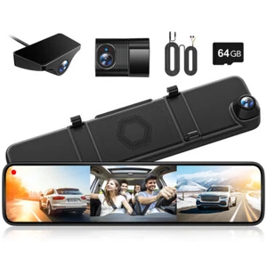 Wolfbox G890 12" 3-Kanal Rückspiegel Kamera Touchscreen mit 64GB Karte - Bild 1 von 7