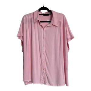 Lane Bryant Top Womens Size 18 Pink Short Sleeve Button-Down Shirt Flowy NWT - Picture 1 of 7