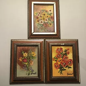 Vintage Acrylic 5"x7" Original Floral Paintings in Frames - Picture 1 of 10