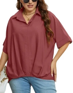 Plus Size Women's Summer Casual Blouses Solid Tops Short Sleeve Pleated Shirts - Picture 1 of 8