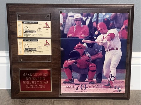 Mark McGwire 70th Home Run with 2 tickets stubs MLB Limited Edition Plaque Cover