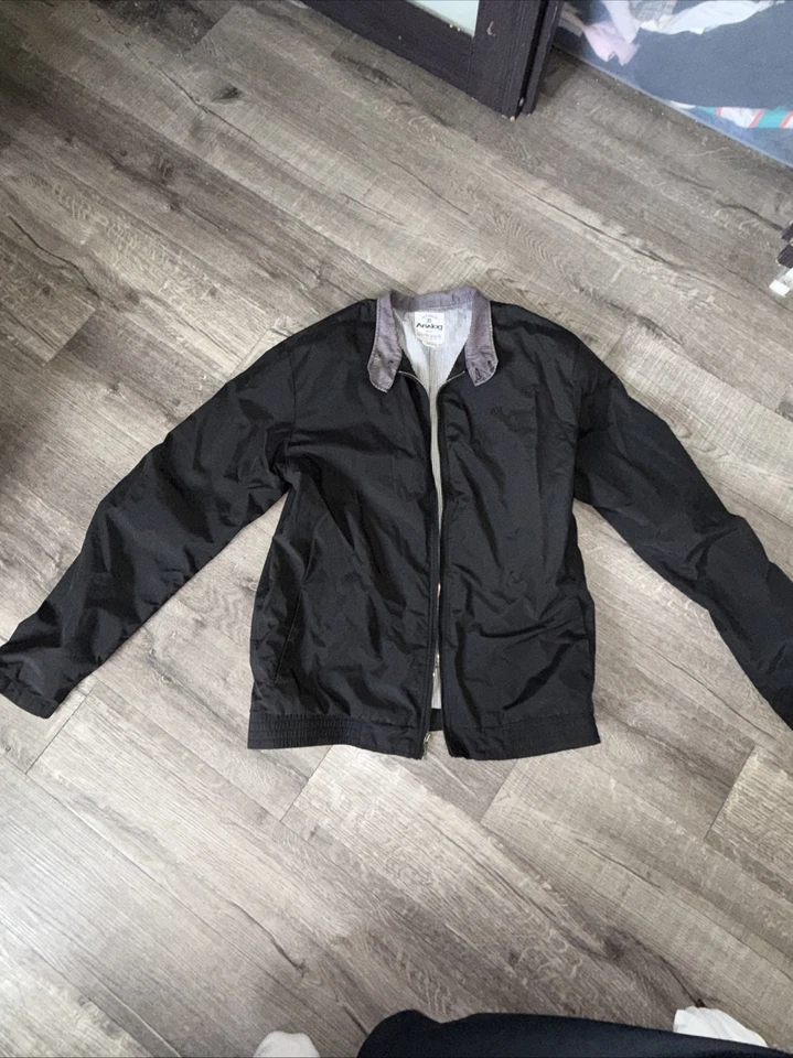 Jaqueta analógica vintage masculina tamanho grande preta com zíper completo colarinho casaco - Imagem 1 de 4