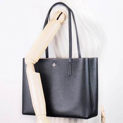 Nuevo Bolso de Mano Tory Burch BLAKE Cuero Guijarro Negro Mediano Cremallera Central $398 Foto 1 de 4