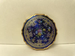 Vntg. 50's Stratton Blue & Gold Floral Roses Powder Mirror Compact Case England - Picture 1 of 6