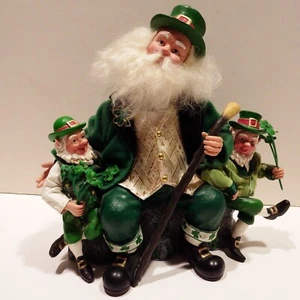 *RARE* Kurt Adler Fabriche -Music Animated Irish Santa With Two Leprechauns *VTG - Picture 1 of 23