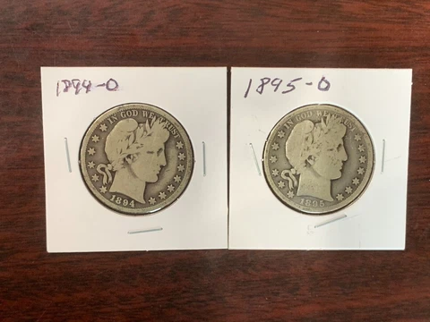 Lot (2) 1894-O, 1895-O 50C Barber Half Dollar 90% Silver Cover