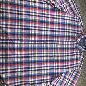 Robert Graham Shirt Mens 3XL XXXL Red Blue Plaid Print Short Sleeve Flip Cuff - Picture 1 of 19