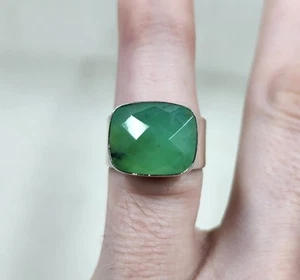 925 Sterling Silver Vintage Green Quartz Ring Size 4.25 - Picture 1 of 4