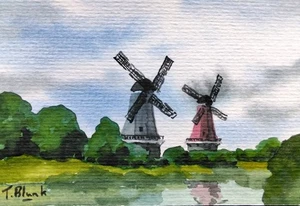 ORIGINAL AQUARELL - Die Greetsieler Zwillingsmühlen. - Picture 1 of 1