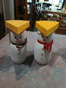 Artisan Crafted Wood Snowman Wearing Greenbay Packers Cheese Hat - Picture 1 of 6