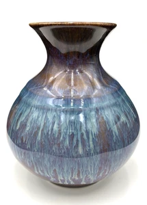 Vintage signierte Bill Campbell Studio Keramik Vase, 5,5", blau/lila Tropfglasur - Bild 1 von 14