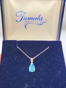 True Diamond and Blue Topaz pendant in 9ct white gold - Picture 1 of 3