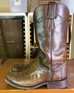 Exotic Ostrich Leg Print Men's Size 7 C Leather Brown Western Cowboy Boots - Picture 1 of 10