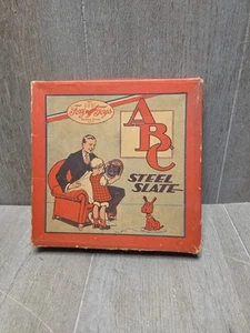 VINTAGE 1917 Foxy Toys Steel Slate Spelling Chalk Board Toy w/ Original Box - Picture 1 of 8
