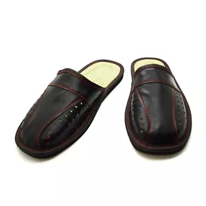 Mens Leather Slippers Shoes Comfort Sandals Slip On Mules Black Size 6-12 - Picture 1 of 10