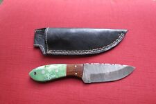 Custom Made bone handle Damascus Steel hunter/skinner knife and leather sheath 