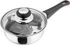 Essentials Two Cup Egg Poacher Stainless Steel Frying Pan 16cm Vented Glass Lid