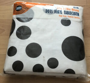 White With Black Dots Vinyl Front, Polyester Backing Oblong Tablecloth 52”x 70”