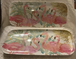 Outdoor Collection 100% Melamine Serving Snack Trays Flamingos - Picture 1 of 7