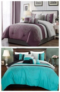 Chloe 7-Piece Geometric Chenille Embroidery Pleated Striped Comforter Set - Picture 1 of 15