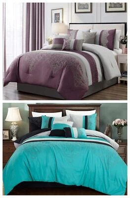 Chloe 7-Piece Geometric Chenille Embroidery Pleated Striped Comforter Set - Image 1 of 4