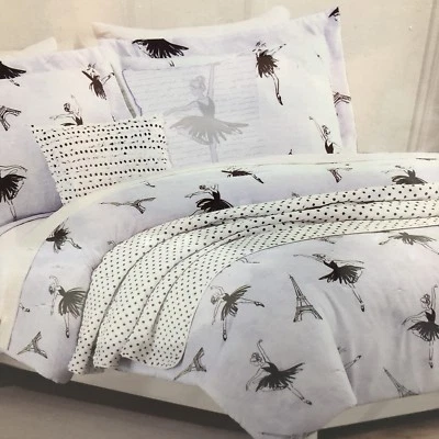5pc Nicole Miller Ballerina TWIN Comforter Set Lavender Paris Eiffel Tower Black - Image 1 of 4