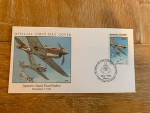 MARSHALL ISLANDS 1991 FDC WW2 WWII PEARL HARBOUR P-40 WARHAWK DAUNTLESS WILDCAT - Picture 1 of 2