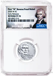 2020 W First "W" Reverse Proof Nickel Early Releases NGC PF70 Portrait Label+coa - Picture 1 of 2