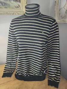 Suéter Lauren Ralph Lauren a Rayas Negro y Dorado Cuello de Tortuga Damas XL Firma - Imagen 1 de 10