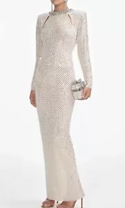 self portrait CREAM RHINESTONE DIAMANTE TRIM MAXI DRESS $870 (UK 12, US 8) - Picture 1 of 4