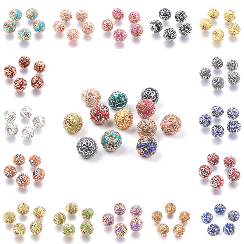 5 cuentas redondas de Indonesia hechas a mano de 19 mm con fornituras de metal para hacer joyas Foto 1 de 1