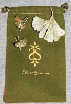 Juego de broches y pendientes de ginkgo Michael Michaud estaciones de plata IOB Foto 1 de 4