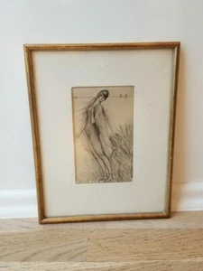Femme sur la plage, dessin d'Eugène Jean Sulpis 1856 1943 Signé Art Nouveau - Imagen 1 de 7