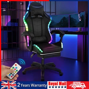 Racing Swivel Chair Light Office Chair Computer Hagfw with Leather RGB Gaming PU - Picture 1 of 12