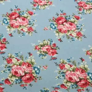 1m x 1,45m Jeans Stoff Rosendruck Hellblau - Bild 1 von 1