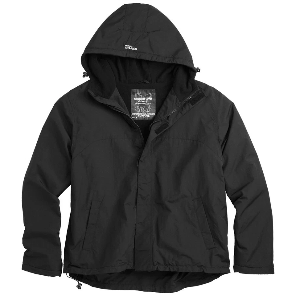 Chaqueta cortavientos con capucha excedente cálida para hombre a prueba de viento con cremallera + polar negra S-4XL Foto 1 de 1