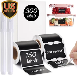 Chalkboard Labels - 300Pcs Waterproof Reusable Blackboard Stickers with 2 Fre... - Picture 1 of 1