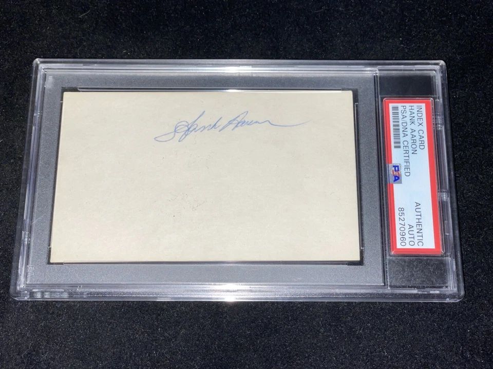 Hank Aaron Signed Vintage 3x5 Index Card PSA Slabbed Mets Braves Baseball HOF - Image 1 of 3