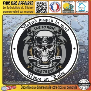 Stickers Autocollant adhésif motard à bord jusqu’à la mort même en enfer decal - Imagen 1 de 1