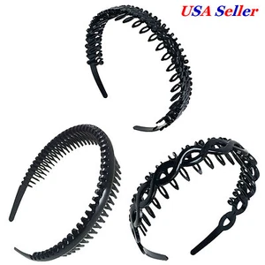 3 PCS Assorted Black Plastic Teeth Comb Headband Hairband Ladies Girl Fashion - Picture 1 of 4