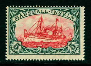 German Colonies -MARSHALL ISLANDS 1916 Kaiser's YACHT 5mk 27x17 holes Sc#27a MNH - Picture 1 of 2