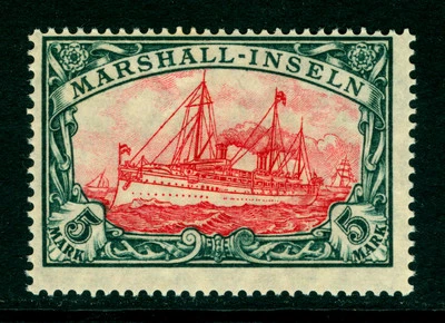 German Colonies -MARSHALL ISLANDS 1916 Kaiser's YACHT 5mk 27x17 holes Sc#27a MNH - Image 1 of 2