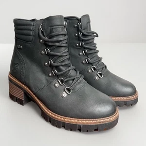 Spring Step Black Leather Lace-Up Ankle Boots Rockies Size 37 Side Zip Rugged - Picture 1 of 12