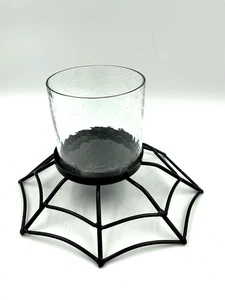 Candelabro Noche Espeluznante Telaraña Metal Negro y Vidrio Halloween Decoración Gótica - Imagen 1 de 4