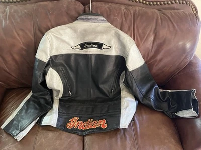 Indian Motorcycle Jacket Black White Leather - Image 1 of 3