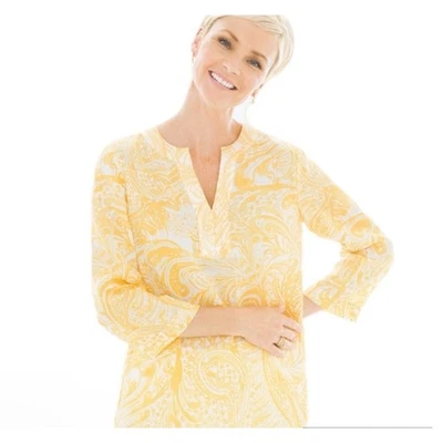 Blusa túnica para mujer Chicos 100 % lino amarillo estampado cachemir talla XL Foto 1 de 4