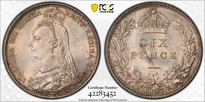 Great Britain 1887 VALUE REVERSE  6D 6 Pence SIXPENCE S-3929 PCGS MS65 KM# 760 - Image 1 of 3