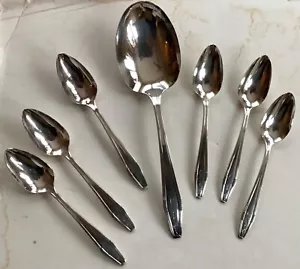 Oneida Wm Rogers 1929 Countess Baroness Lg serving spoon & 6 teaspoons ArtDeco - Picture 1 of 7