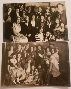 2 Antique German Real Photo Postcards Group Of People Costume Party Germany - Picture 1 of 5